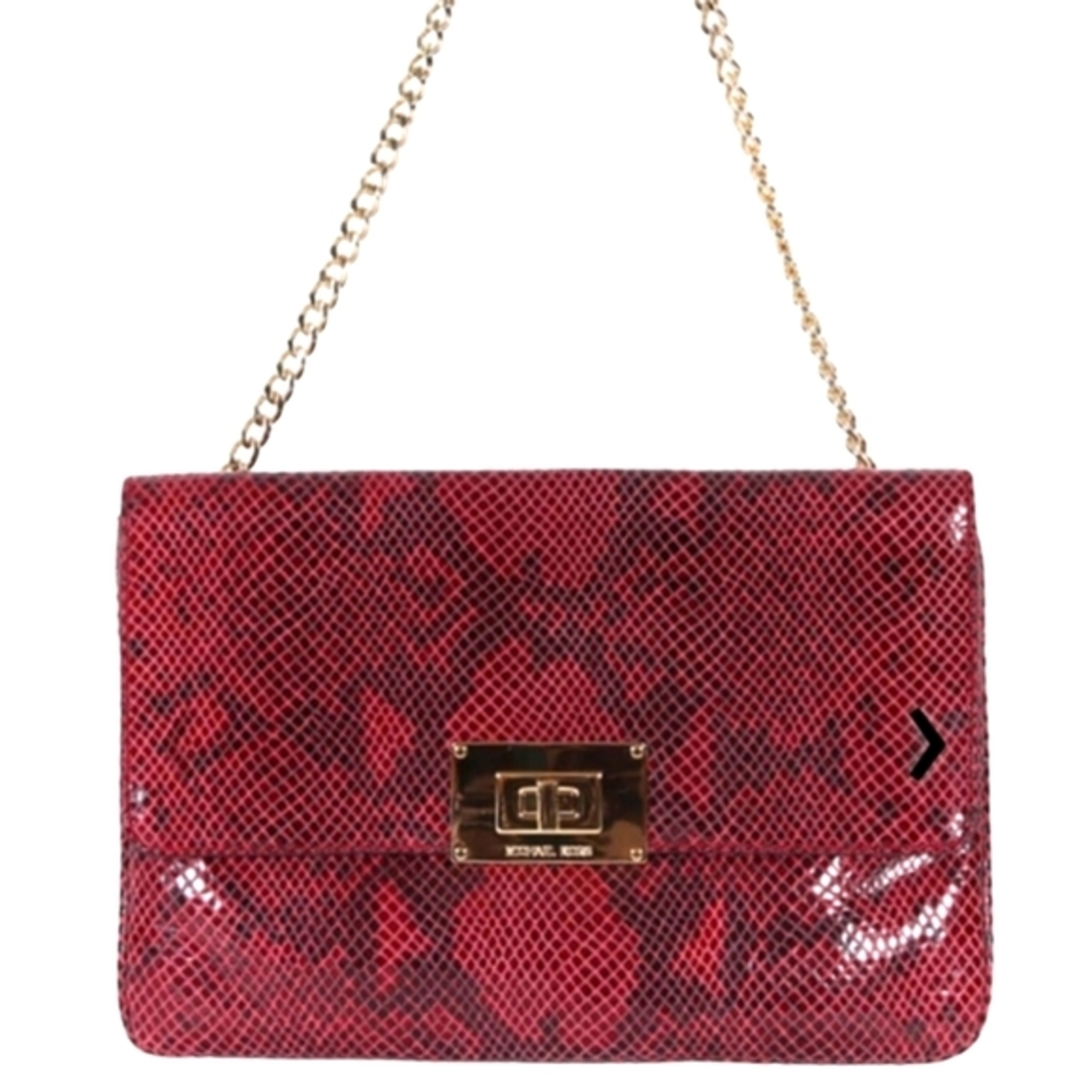 Michael Kors Sloan Python Print Leather Burgundy Clutch Handbag